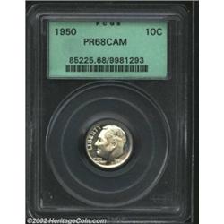 1950 10C PR68 Cameo PCGS. A lovely and well preserved Superb Gem that has a hint of golden-brown col