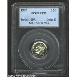 1962 10C PR70 PCGS. Essentially a perfect proof Superb Gem, fully struck with highly-reflective fiel