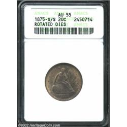 1875-S/S 20C--Rotated Dies--AU55 ANACS. Both sides are sharply struck with the reverse rotated about