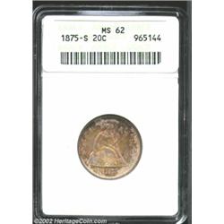 1875-S 20C MS62 ANACS. A strong candidate for inclusion in a Mint State type set, this interestingly