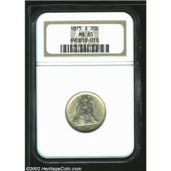 1875-S 20C MS65 NGC. Rather well struck by the standards of this short-lived series, both sides are.
