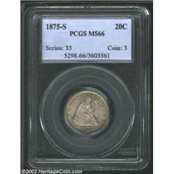 1875-S 20C MS66 PCGS. An exceptionally pleasing example of this short-lived type, this being the mos