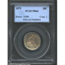 1875 20C PR64 PCGS. The premier proof delivery in the Twenty Cent series, the 1875 was produced in r
