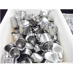 STAINLESS STEEL CREAMERS, WHITE CREAMERS, STAINLESS STEEL TEAPOTS - CONTENTS OF PLASTIC TUB