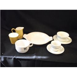 ELEKTRA EXPRESSO AND CAPPICINO CUPS, SAUCERS, CREAMERS, PLATES - CONTENTS OF BASKET