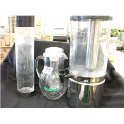JUICE DISPENSER WITH ICE CUBE RESEVOIR, JUICE PITCHER WITH ICE RESEVOIR, TALL GLASS VASE - THREE PIE