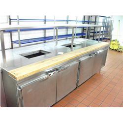 JJ - 10' DOUBLE SIDED REFRIGERATED PREP TABLE WITH OVER SHELF