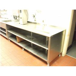 A25 - 16' STAINLESS STEEL PREP TABLE WITH SINK, 2 SHELVES, DRAIN, DRAWERS