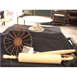PASTRY CUTTER, 2 ROLLING PINS, CAKE SERVER - CONTENTS OF PAIL