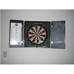DART BOARD, CUPBOARD, AND DARTS