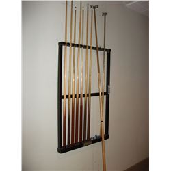 BRUNSWICK CUE HOLDER AND CUES