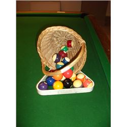 POOL BALLS, BASKET, AND RACK