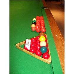 POOL BALLS, BASKET, AND RACK