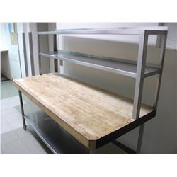 A55 - BUTCHER BLOCK TOP TABLE WITH STAINLESS STEEL SHELF
