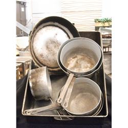 FRYING PANS, POTS - CONTENTS OF METAL BOX