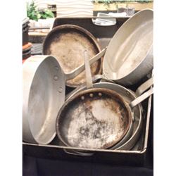 FRYING PANS, POTS - CONTENTS OF METAL BOX