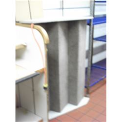 PORTABLE WOOD STEPS, BULLETIN BOARD, ROLLING CUPBOARD, 12 CLIP BOARDS, CHAULKBOARD, CLOCK, CUPBOARD