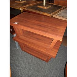 COFFEE AND TWO END TABLES WITH BRASS TRIM