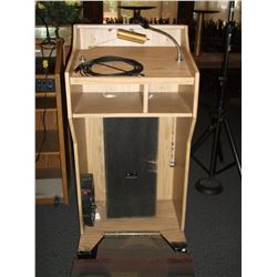 PODIUM WITH MIKE STAND, LIGHT, SPEAKER AND STEP