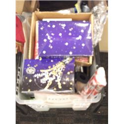 PLASTIC TOTE WITH WRAPPING PAPER AND GIFT BAGS