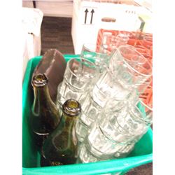 DECORATIVE BOTTLES AND WATER GLASSES - CONTENTS OF GREEN BIN