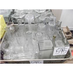 ROSE BOWLS AND ASSORTED VASES - CONTENTS OF METAL PAN