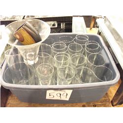 BLUE TOTE WITH ASSORTED GLASSES AND BOWLS