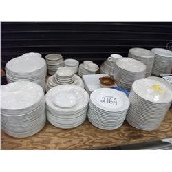 ASSORTMENT OF DISHWARE INCLUDING PLATES, PLATTERS, CUPS… - CONTENTS OF TABLE