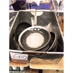 FRYING PANS (8 ASSORTED) - CONTENTS OF METAL BIN