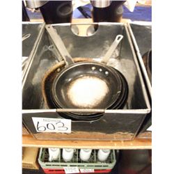 FRYING PANS (8 ASSORTED) - CONTENTS OF METAL BIN