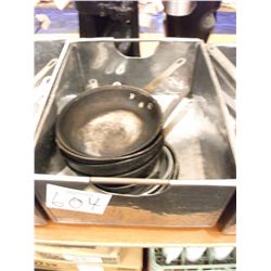 FRYING PANS (8 ASSORTED) - CONTENTS OF METAL BIN