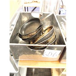 FRYING PANS (8 ASSORTED) - CONTENTS OF METAL BIN