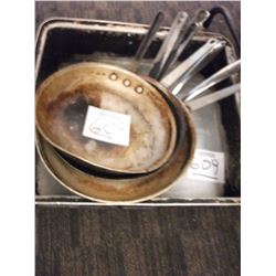 FRYING PANS (9) - CONTENTS OF METAL BIN