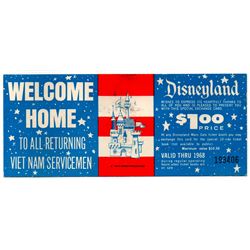 1968 Disneyland VIETNAM SERVICEMEN - SPECIAL COMPLIMENTARY TICKET DISCOUNT VOUCHER - UNUSED