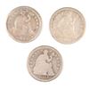 Image 1 : (3) SEATED HALF DIMES (51-O, 53, 54)