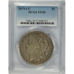1879-CC MORGAN SILVER DOLLAR, PCGS VF/XF-30  NICE!