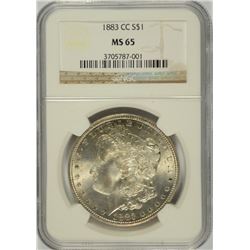 1883-CC MORGAN SILVER DOLLAR, NGC MS-65 GEM