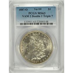 1887-O MORGAN DOLLAR VAM-2 DOUBLE-1 TRIPLE-7  PCGS MS-63 TOP 100, RARE VARIETY!!