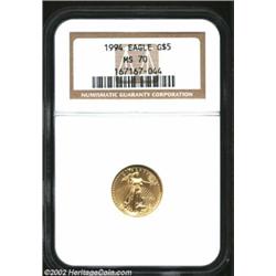 1994 G$5 Tenth-Ounce Gold Eagle MS70 NGC. Fully struck and impeccably preserved, this Superb Gem exh