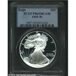 1995-W S$1 Silver Eagle PR69 Deep Cameo PCGS. Key to the Silver Eagle series, only 30,125 pieces wer