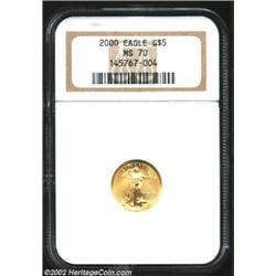 2000 G$5 Tenth-Ounce Gold Eagle MS70 NGC. An essentially perfect coin, superbly struck and flawlessl