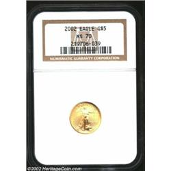 2002 G$5 Tenth-Ounce Gold Eagle MS70 NGC. A great Superb Gem, with amazingly smooth and satiny surfa