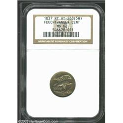 1837 1C Feuchtwanger Cent MS62 NGC. HT-268(5H), R.1. Medium golden-brown and sea-green colors. A sha