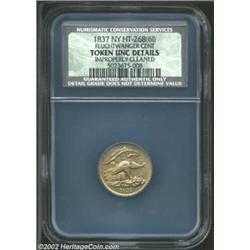 1837 1C Feuchtwanger Cent--Improperly Cleaned--NCS. Unc Details. HT-268(6I), R.1. Light yellow-green