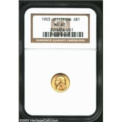 1903 G$1 Louisiana Purchase/Jefferson MS67 NGC. Golden-rose in sheen, the silky smooth surfaces are.