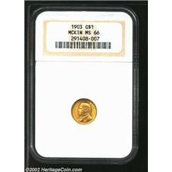 1903 G$1 Louisiana Purchase/McKinley MS66 NGC. Lustrous and virtually unblemished with orange-gold c