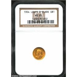 1904 G$1 Lewis and Clark MS65 NGC. Both sides are covered with thick mint luster and the bright oran