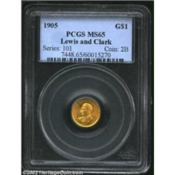 1905 G$1 Lewis and Clark MS65 PCGS. The 1905 Lewis and Clark is scarcer than its 1904 counterpart, a