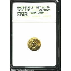 1915-S G$1 Panama-Pacific Gold Dollar--Scratched, Cleaned--ANACS. Unc Details, Net AU50. A bright an
