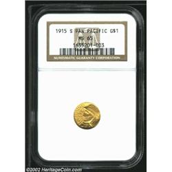 1915-S G$1 Panama-Pacific Gold Dollar MS65 NGC. Pleasing, abrasion-free surfaces with attractive gol